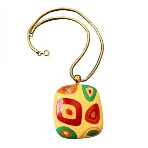 Enamel gold tone mid century modern necklace